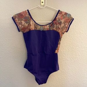 Purple and Floral Mesh Leotard